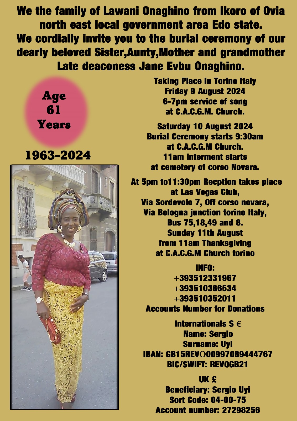 Invitation to the Burial Ceremony of Late Deaconess Jane Evbu Onaghino